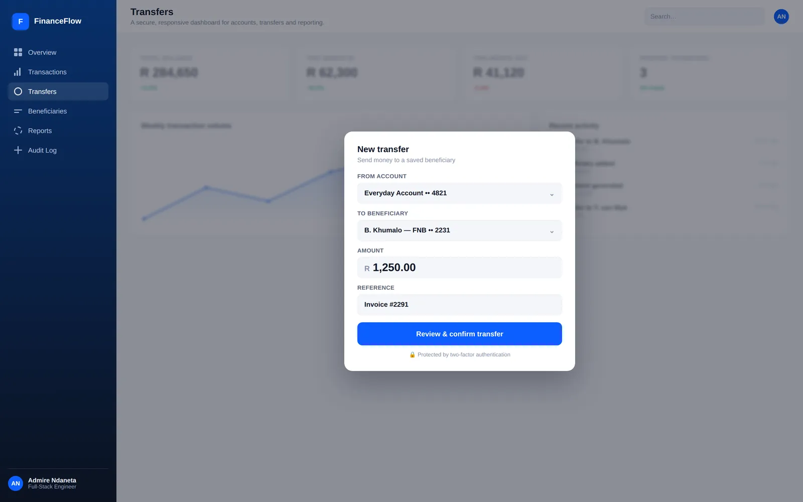 FinanceFlow — New transfer screen