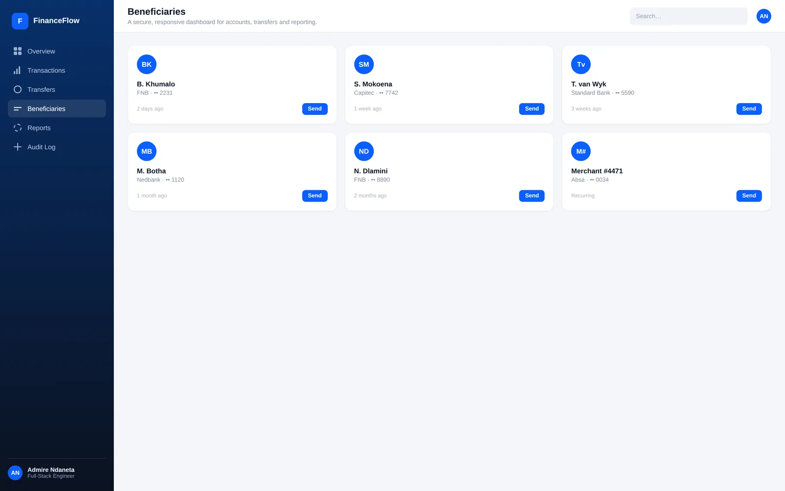 FinanceFlow — Beneficiaries screen