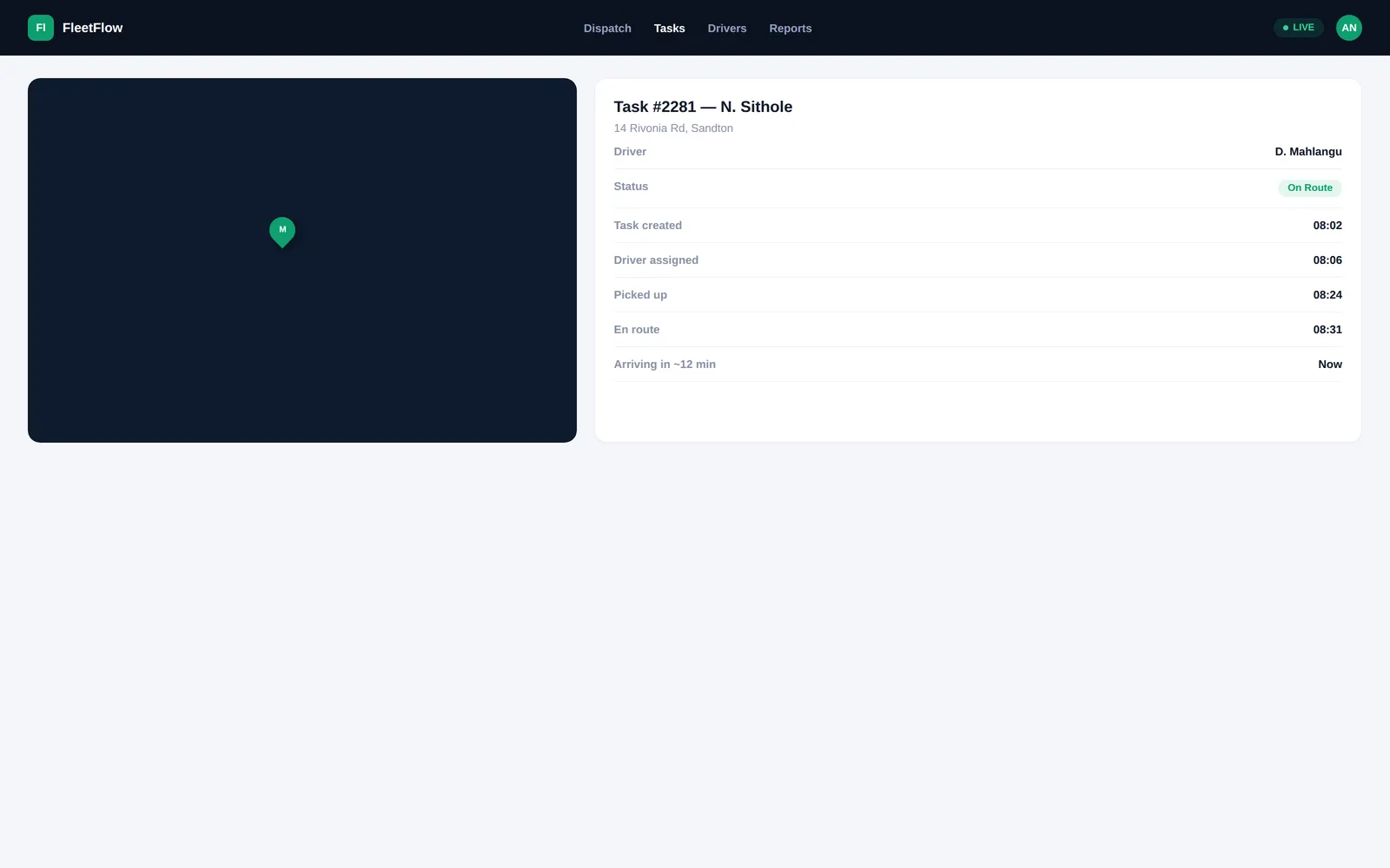 FleetFlow — Task detail screen