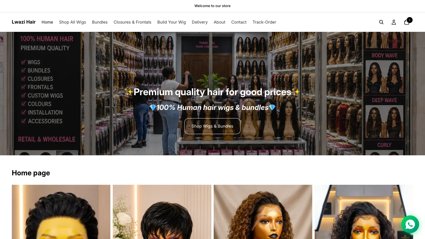 Lwazi Hair — Storefront home screen