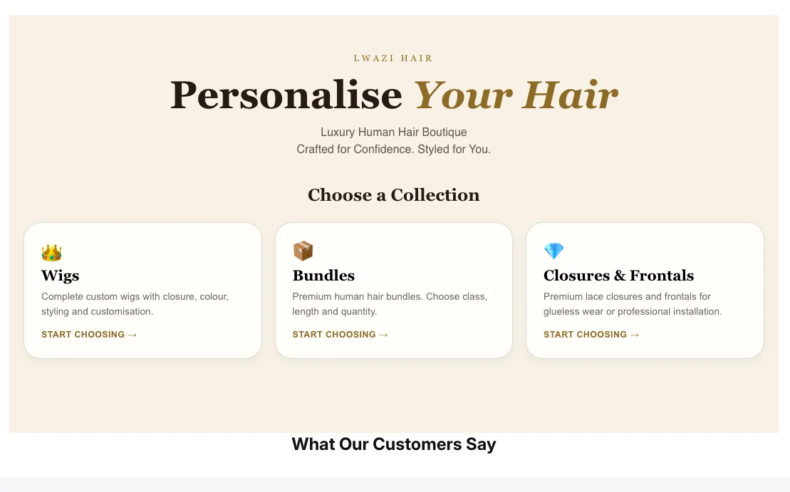 Lwazi Hair — Personalise your hair — collections screen