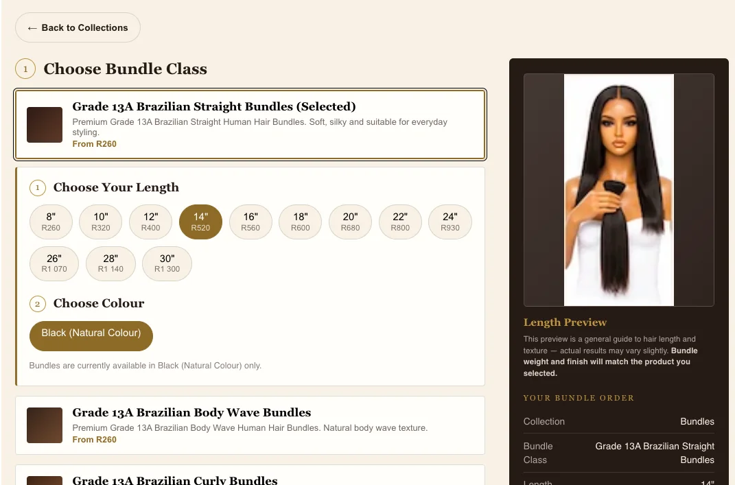 Lwazi Hair — Bundle builder with length preview screen