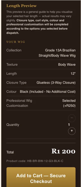 Lwazi Hair — Live order summary & product code screen