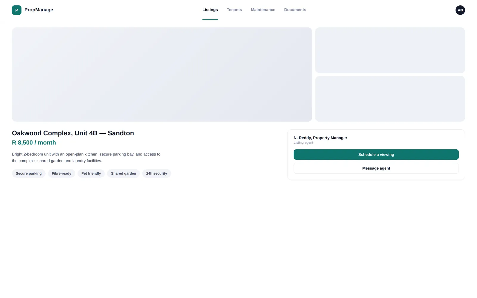 PropManage — Property detail screen