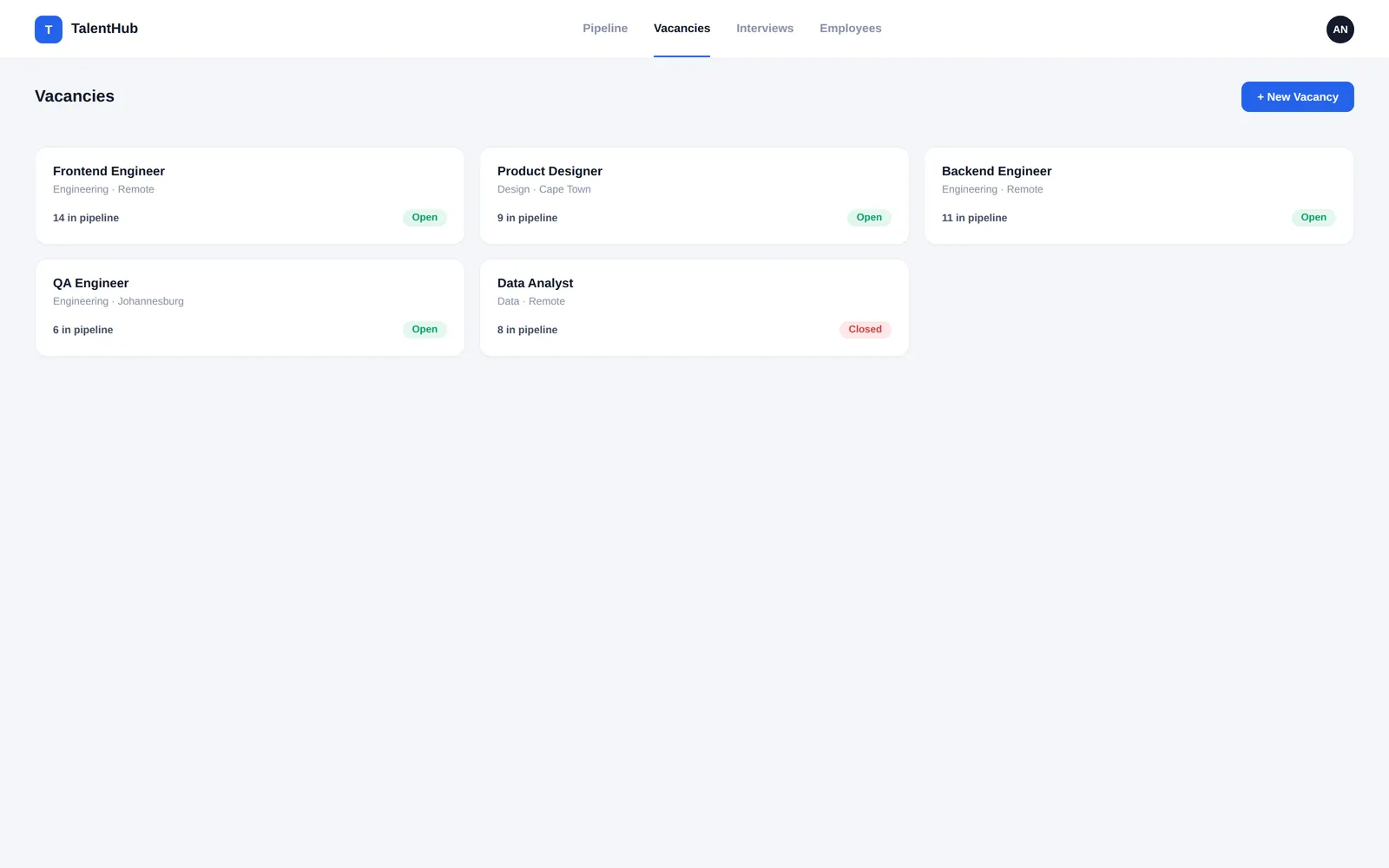 TalentHub — Vacancies screen