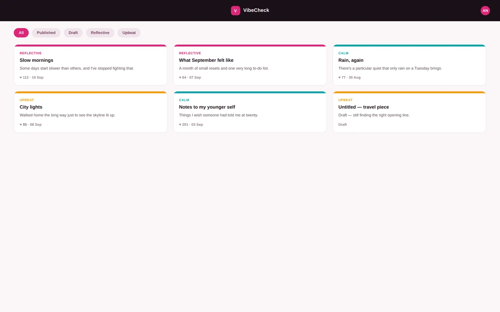 VibeCheck — Public feed screen